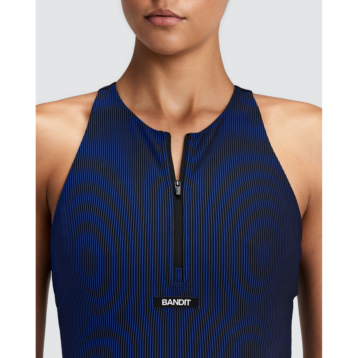 Bandit Striped Cadence Zip Front T-Back Race Crop Dames | trrail.com