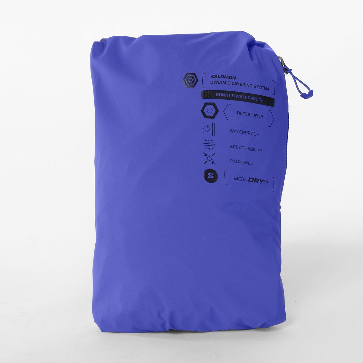 Salomon Bonatti Waterproof Heren in blauw – opgevouwen in de eigen zak