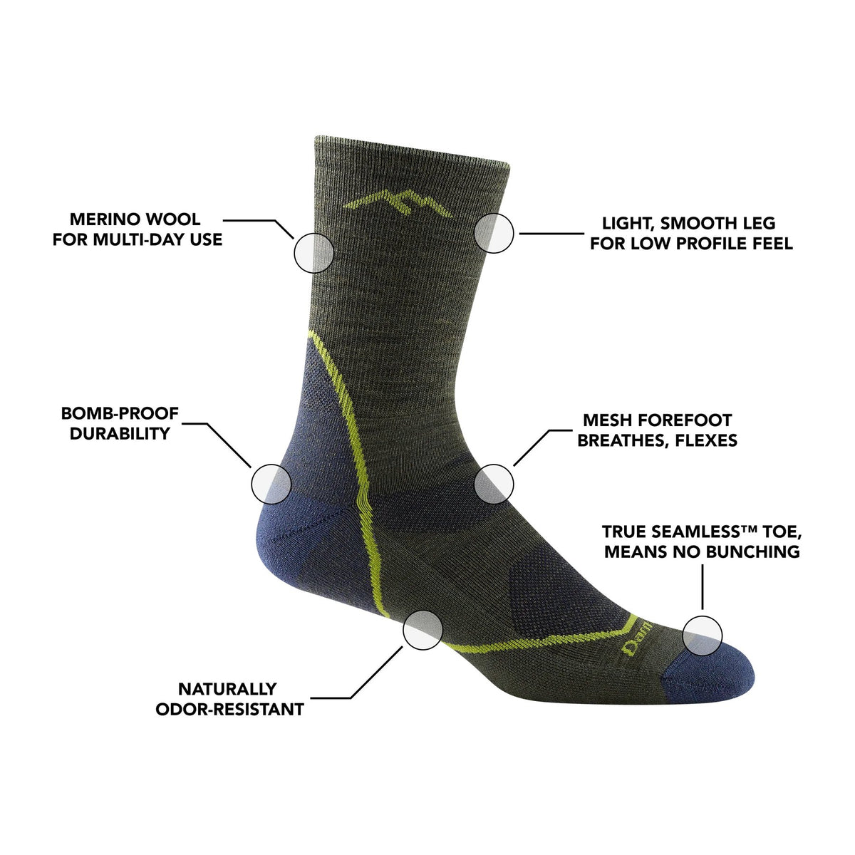 Darn Tough 1972 Light Hiker Micro Crew Cushion Heren | trrail.com