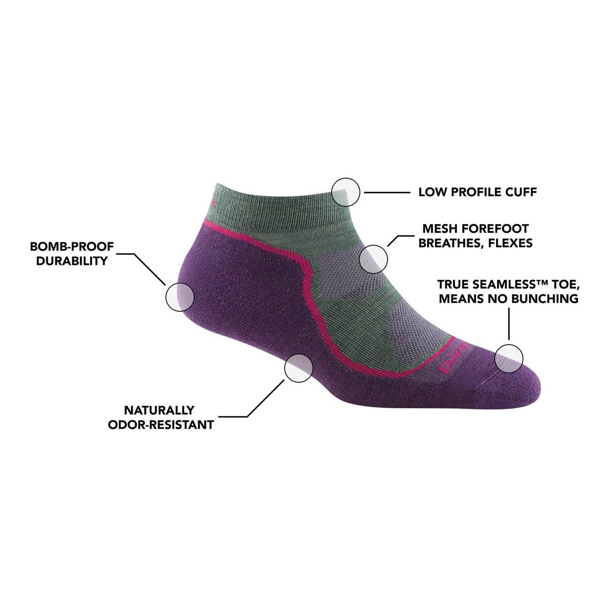 Darn Tough | 1986 Light Hiker | No Show | Cushion | Dames | trrail.com