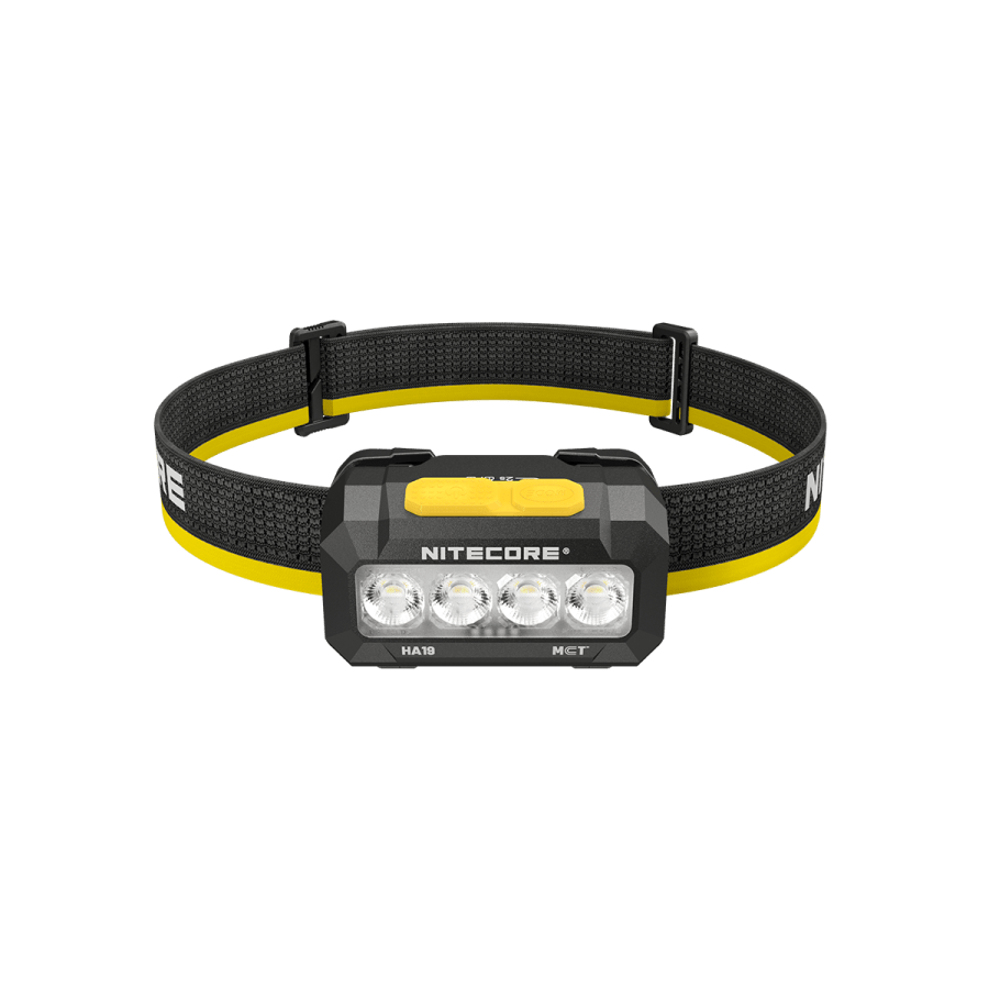 Nitecore HA19 in zwart – vooraanzicht met hoofdband