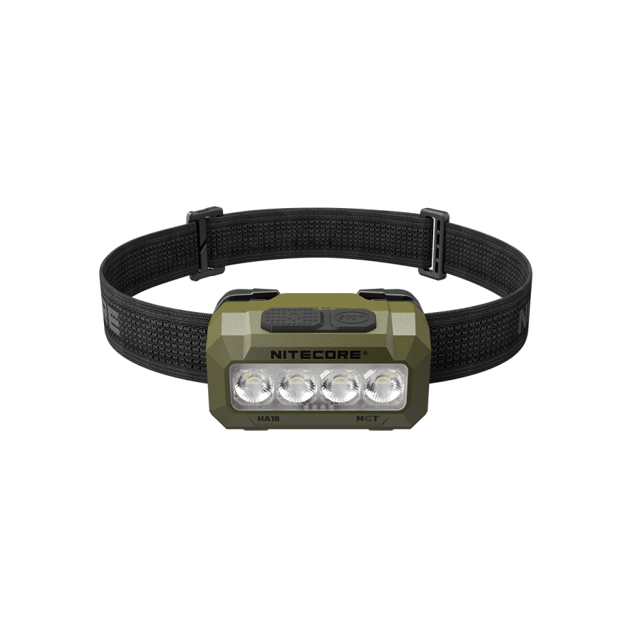 Nitecore HA19 in Hunter Green – vooraanzicht met hoofdband