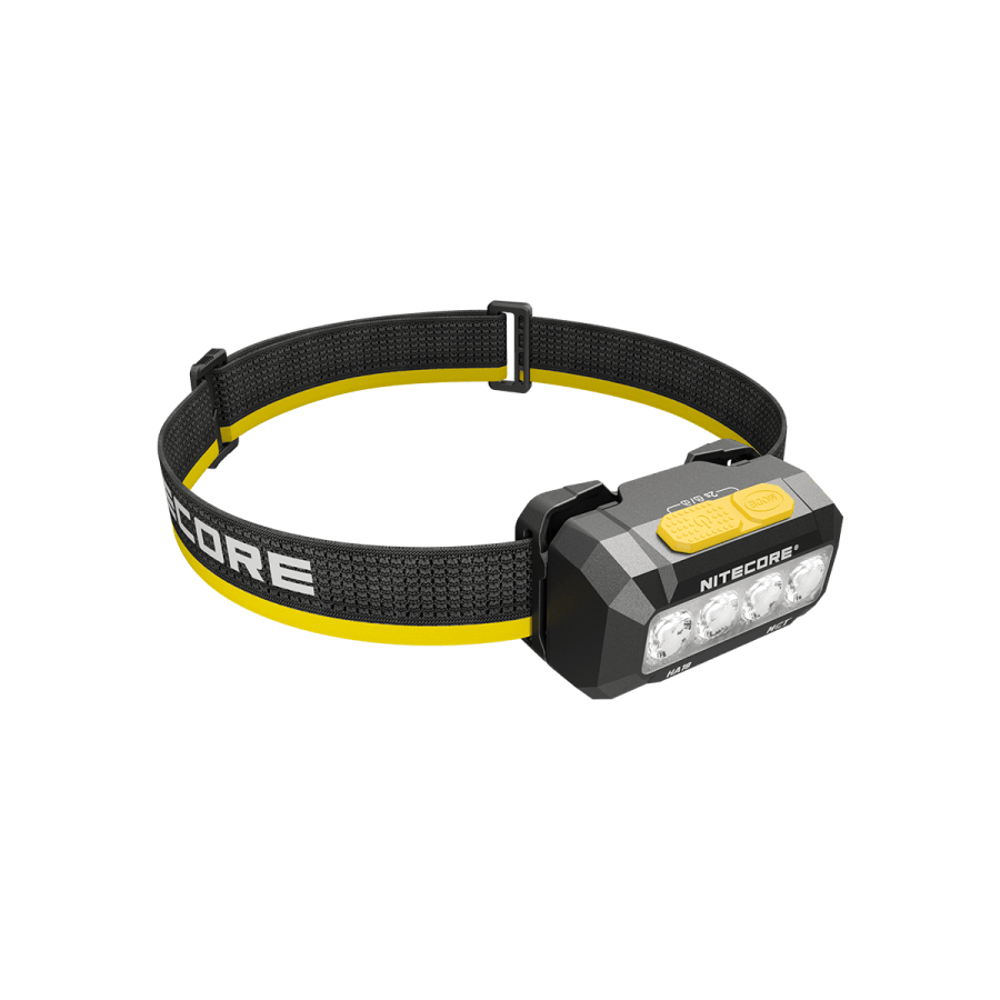 Nitecore HA19 in zwart – lamp en hoofdband van opzij