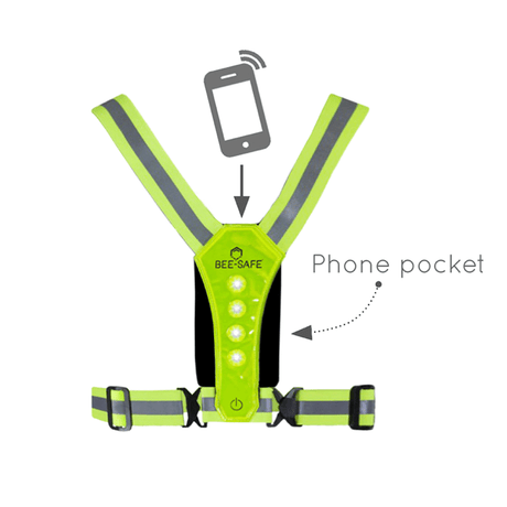 Bee Safe | Led Harness USB-C met Phone-Pocket | Reflectievest | trrail.com