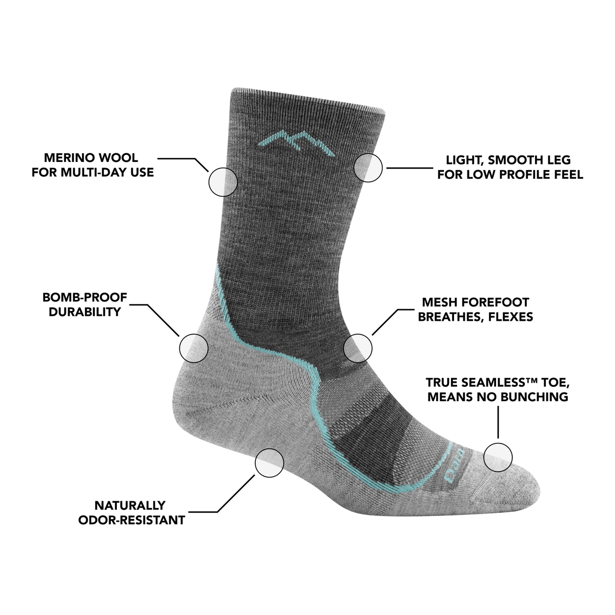 Darn Tough 1967 Light Hiker Micro Crew Cushion Dames | trrail.com
